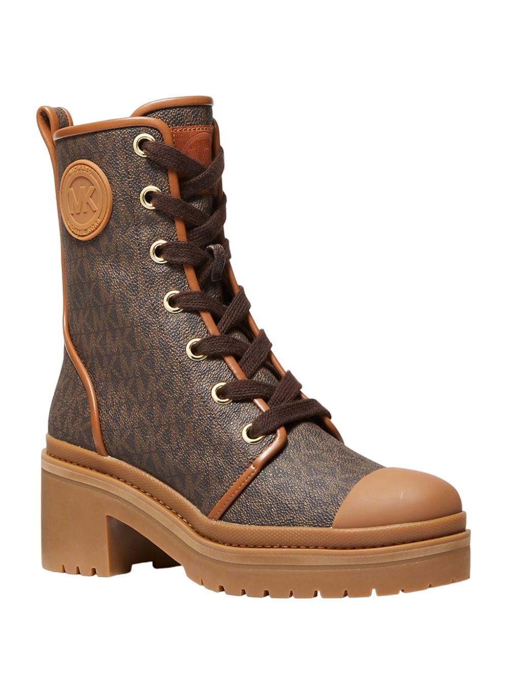Michael Kors Brown Luggage Corey MK Logo Combat Boots Size 8.5 US $325